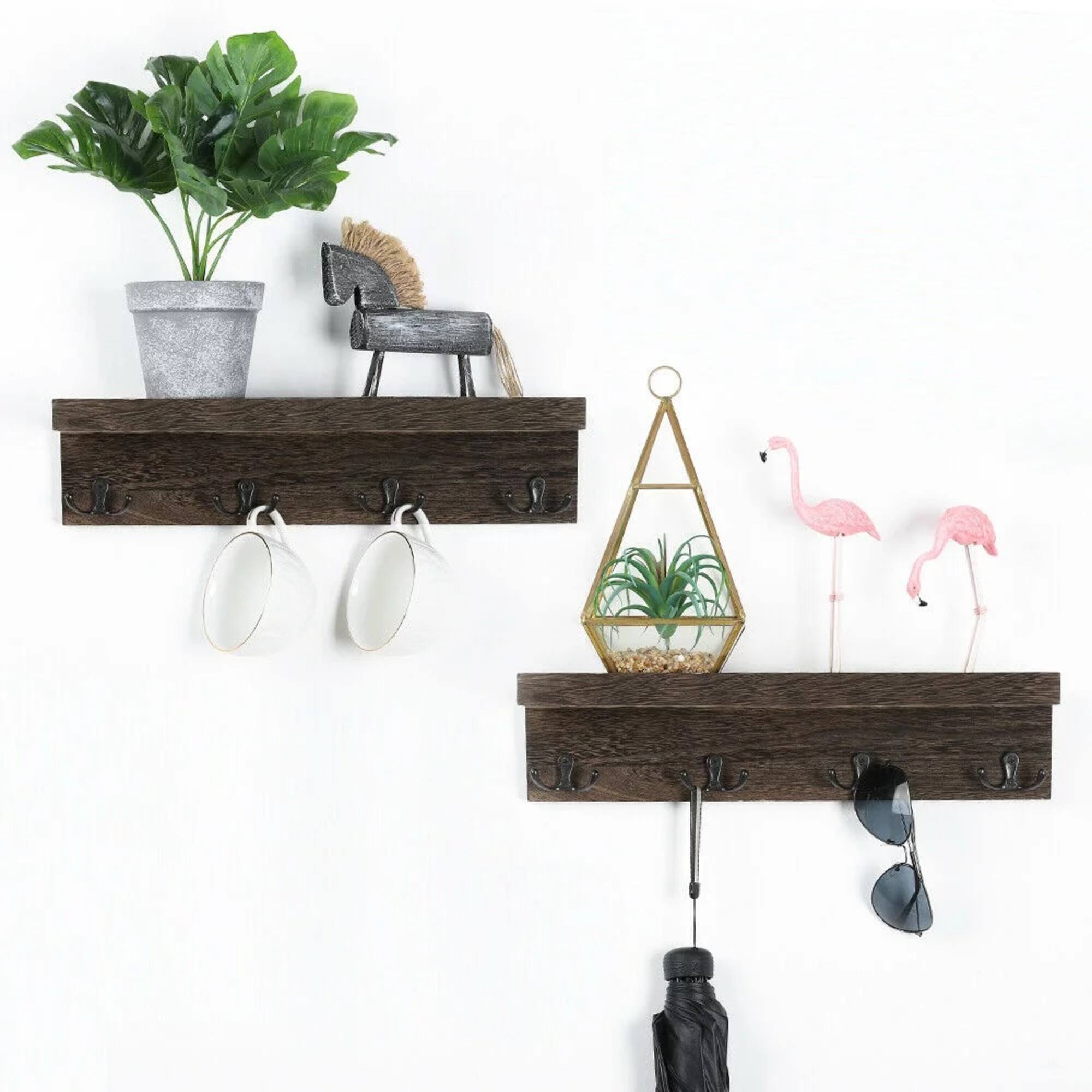 NEX™ 16" Dark Brown Wall-Mounted Floating 4-Hook Coat Racks, 2ct.